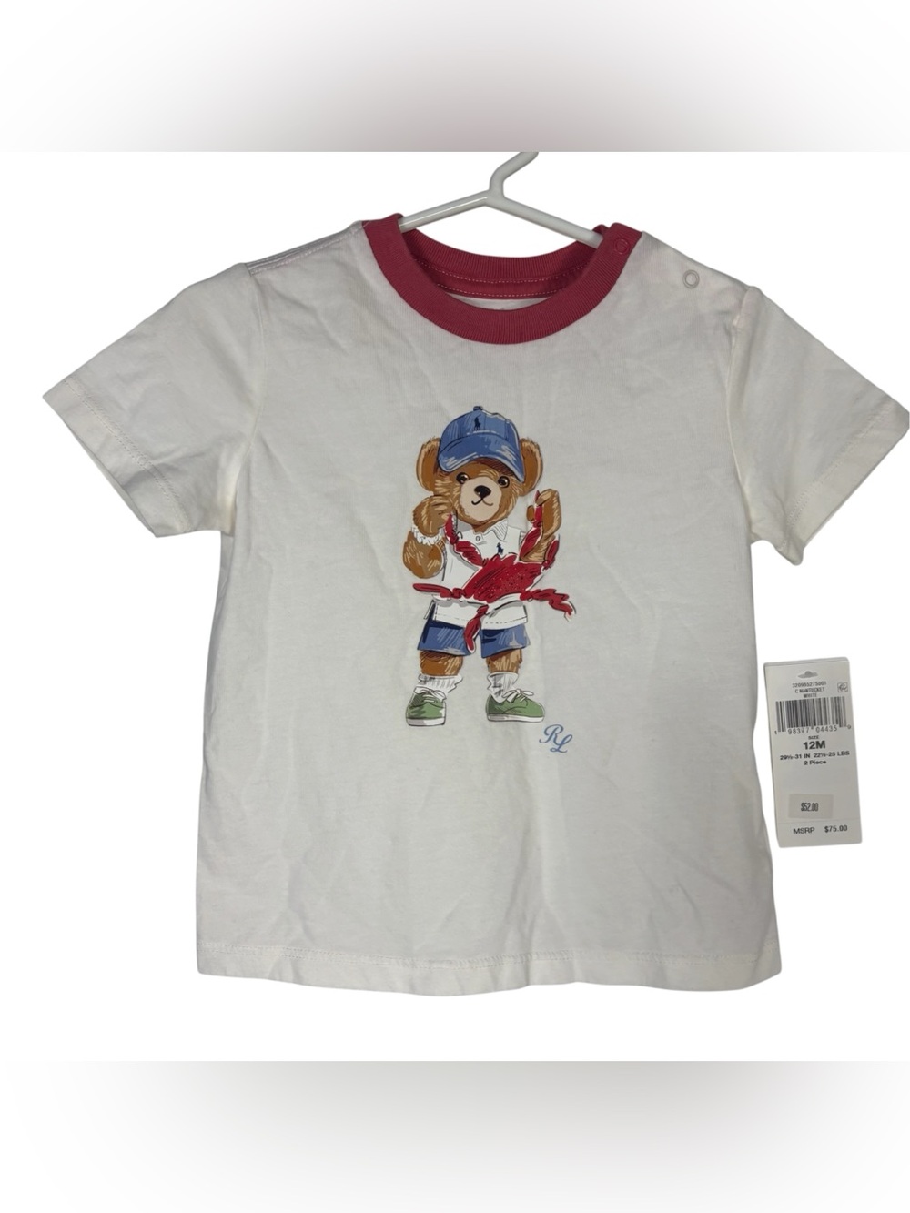 Polo Ralph Lauren NWT Nantucket Crab Polo Bear White Boys Tee T-Shirt 12M